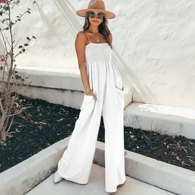 Kombinezon Damski Poliester Letni | Elegancki Boho Jumpsuit z Kwadratowym Dekoltem