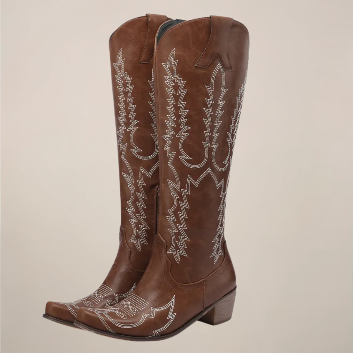 Kozaki Damskie Skórzane Western | Eleganckie Haftowane Buty na Obcasie