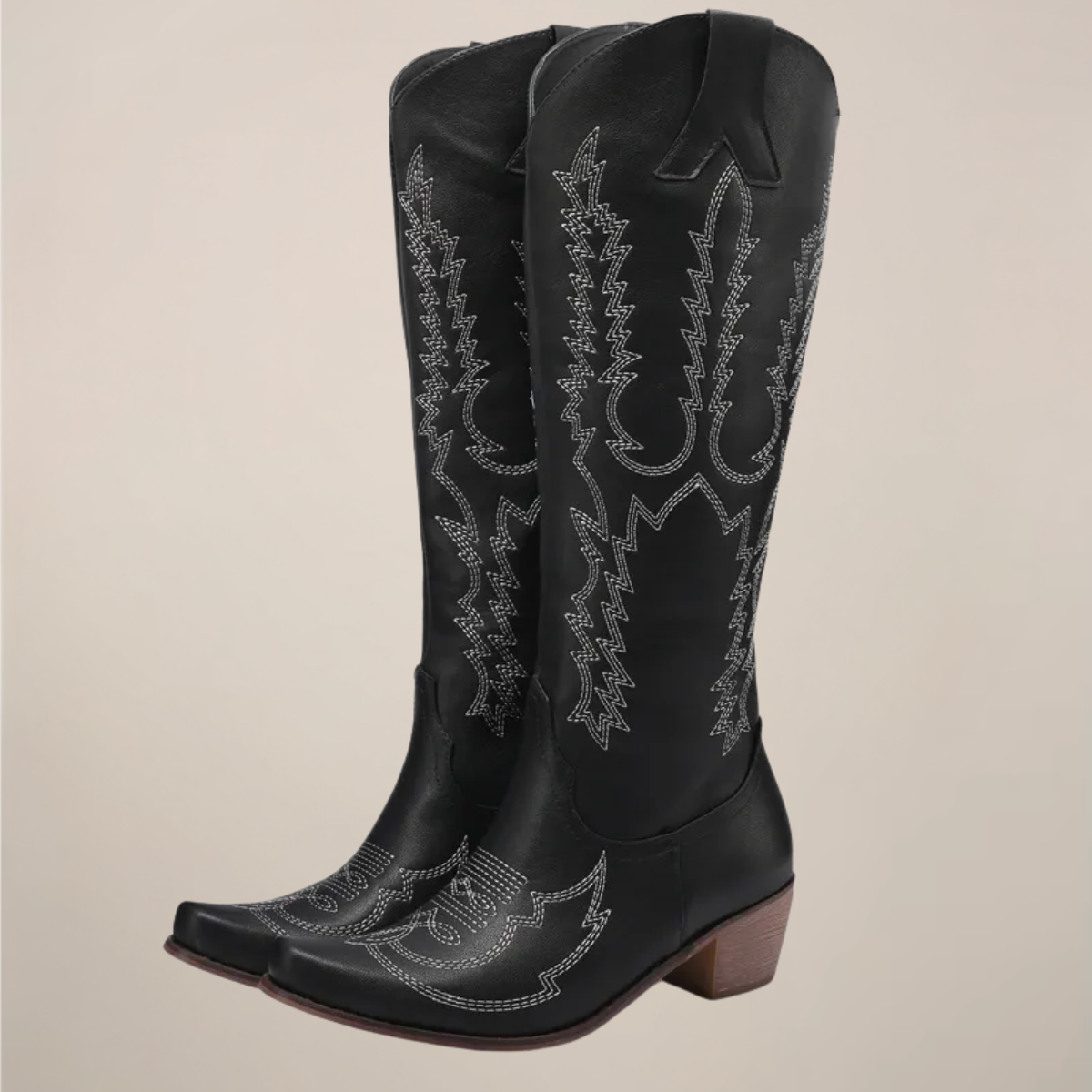 Kozaki Damskie Skórzane Western | Eleganckie Haftowane Buty na Obcasie