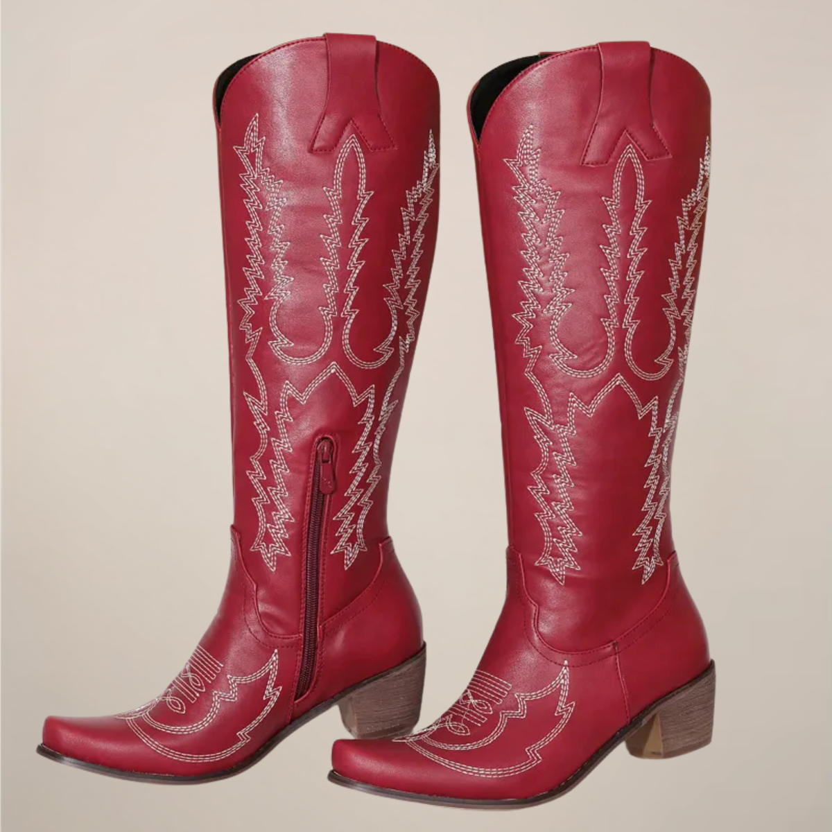 Kozaki Damskie Skórzane Western | Eleganckie Haftowane Buty na Obcasie