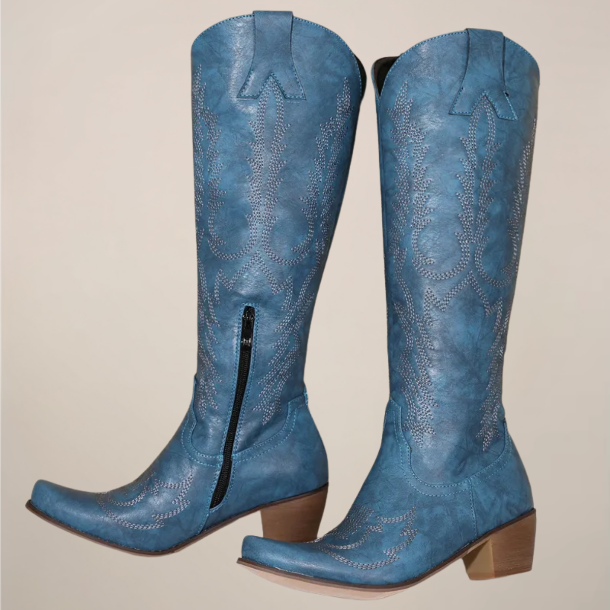 Kozaki Damskie Skórzane Western | Eleganckie Haftowane Buty na Obcasie