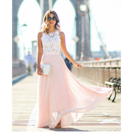 Maxi Dress with Lace Top | Elegant Long Evening Dress for a Wedding