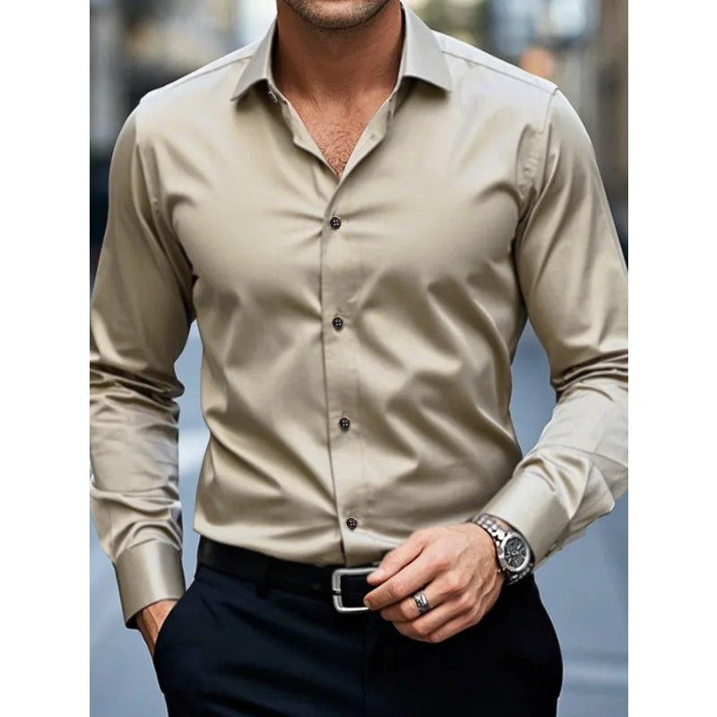 Męska Bawełniana Koszula Slim Fit | Elegancka Klasyczna Biała Koszula Długo Rękawowa