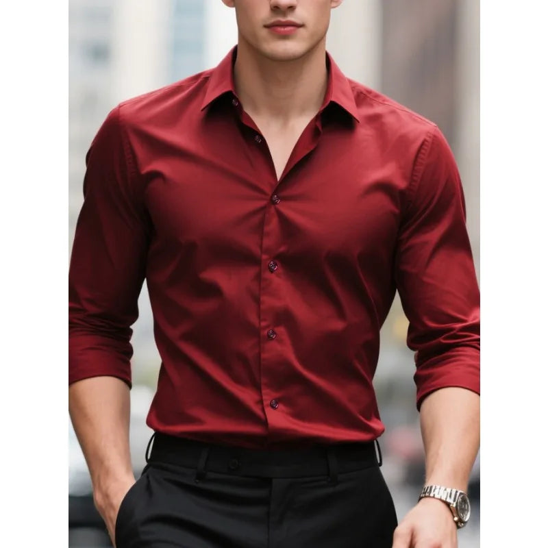 Męska Bawełniana Koszula Slim Fit | Elegancka Klasyczna Biała Koszula Długo Rękawowa