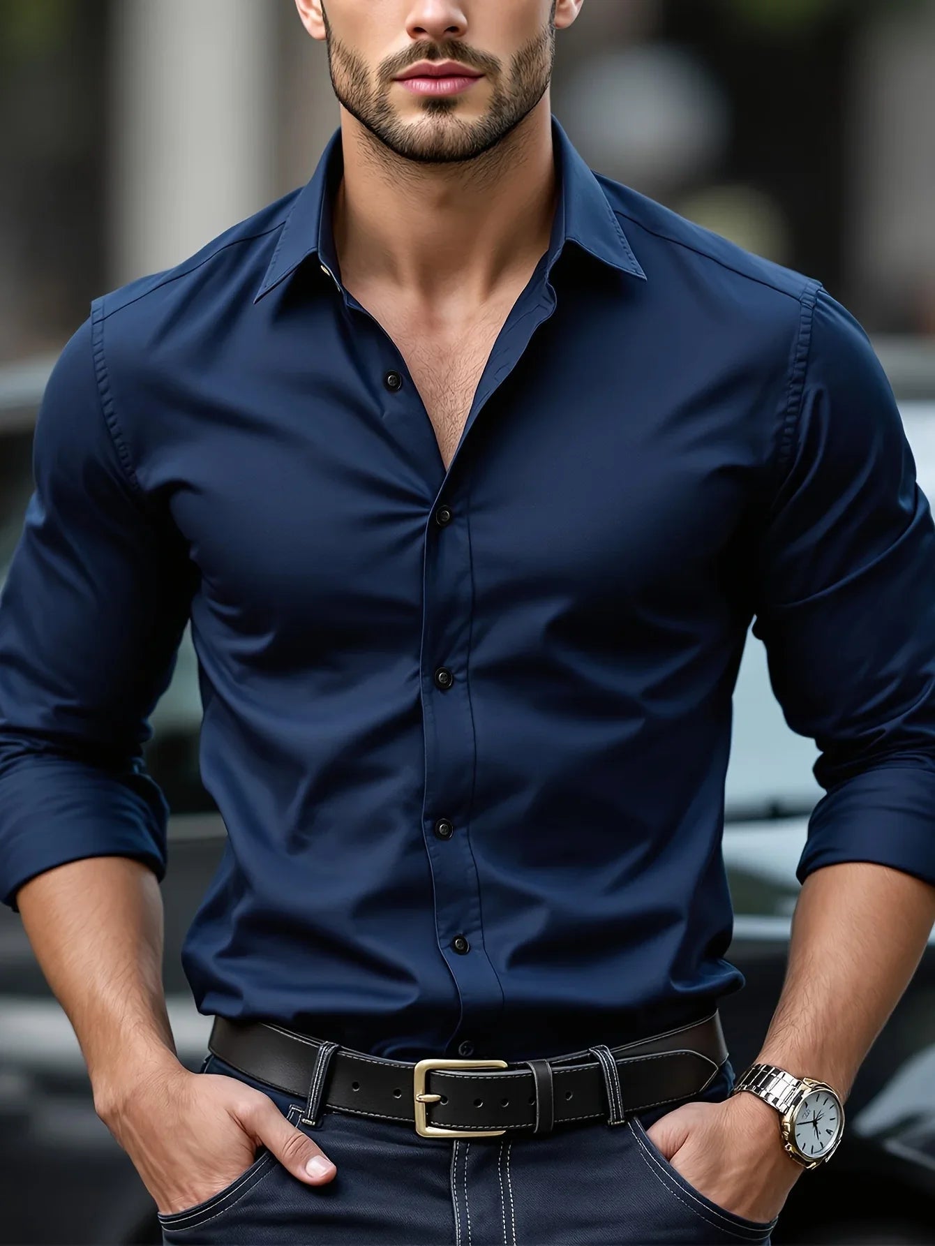 Męska Bawełniana Koszula Slim Fit | Elegancka Klasyczna Biała Koszula Długo Rękawowa