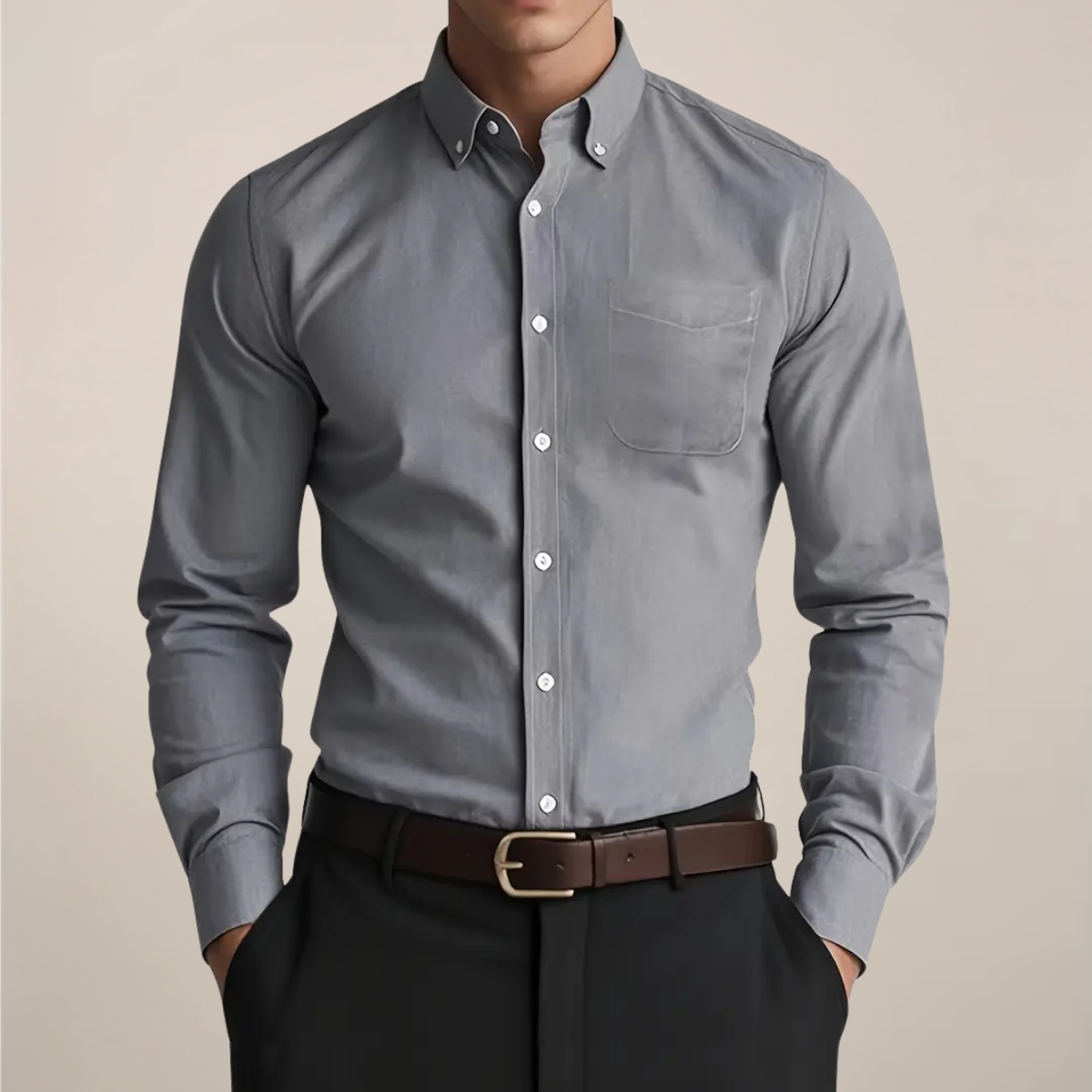 Męska Bawełniana Koszula z Długim Rękawem | Klasyczny Elegancki Smart-Casual Outfit