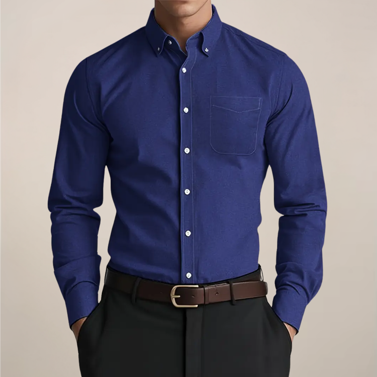 Męska Bawełniana Koszula z Długim Rękawem | Klasyczny Elegancki Smart-Casual Outfit
