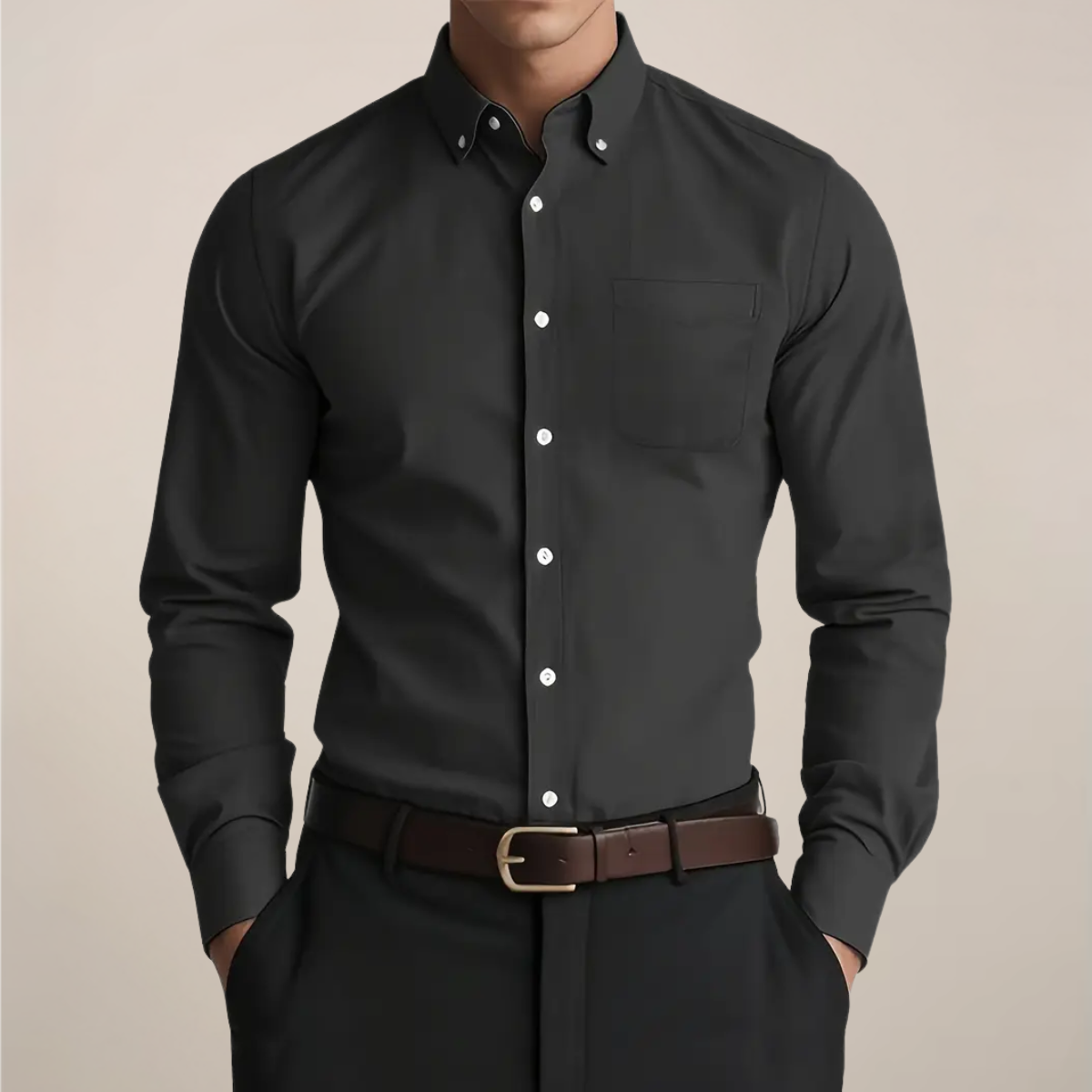 Męska Bawełniana Koszula z Długim Rękawem | Klasyczny Elegancki Smart-Casual Outfit
