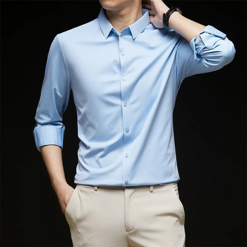 Męska Elegancka Koszula | Klasyczny Slim-Fit Model Biała lniana Koszula Męska