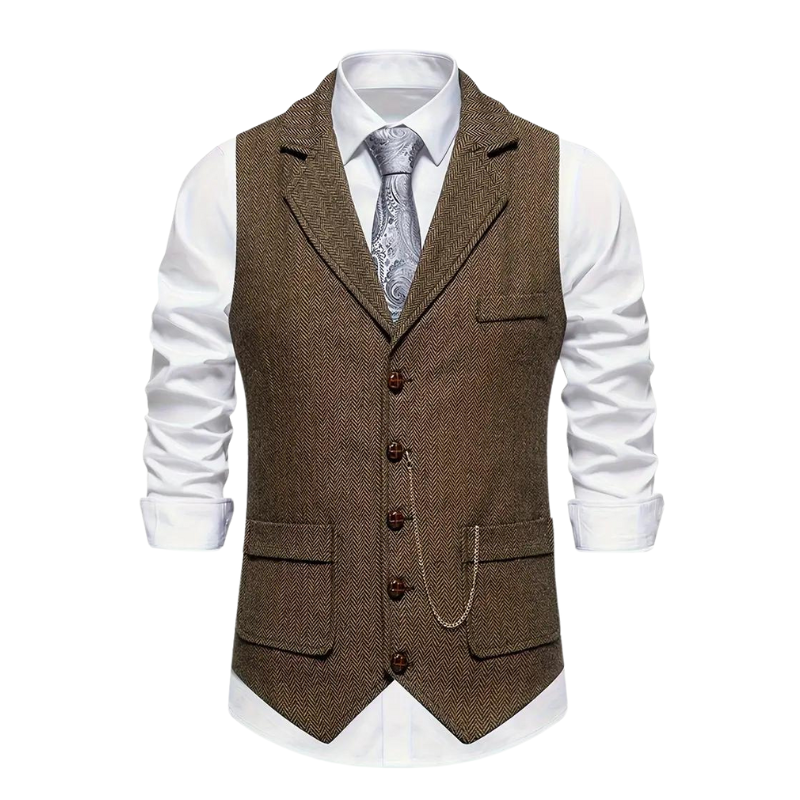 Męska Wzorzysta Kamizelka W Jodełkę | Elegancka Całoroczna Kamizelka