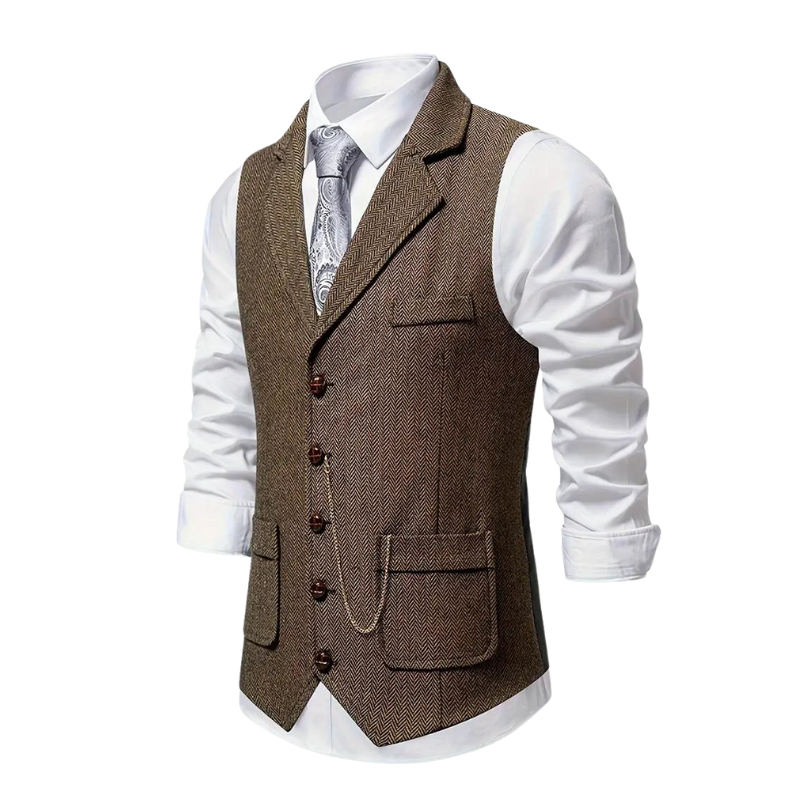 Męska Wzorzysta Kamizelka W Jodełkę | Elegancka Całoroczna Kamizelka