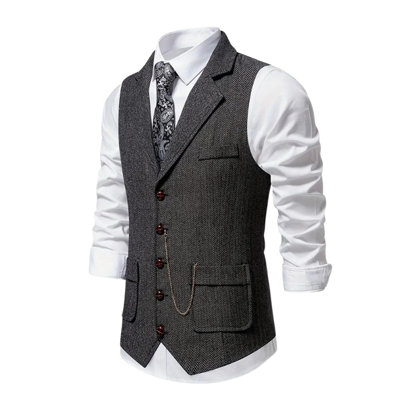 Męska Wzorzysta Kamizelka W Jodełkę | Elegancka Całoroczna Kamizelka
