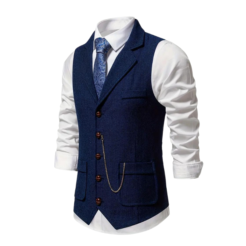 Męska Wzorzysta Kamizelka W Jodełkę | Elegancka Całoroczna Kamizelka