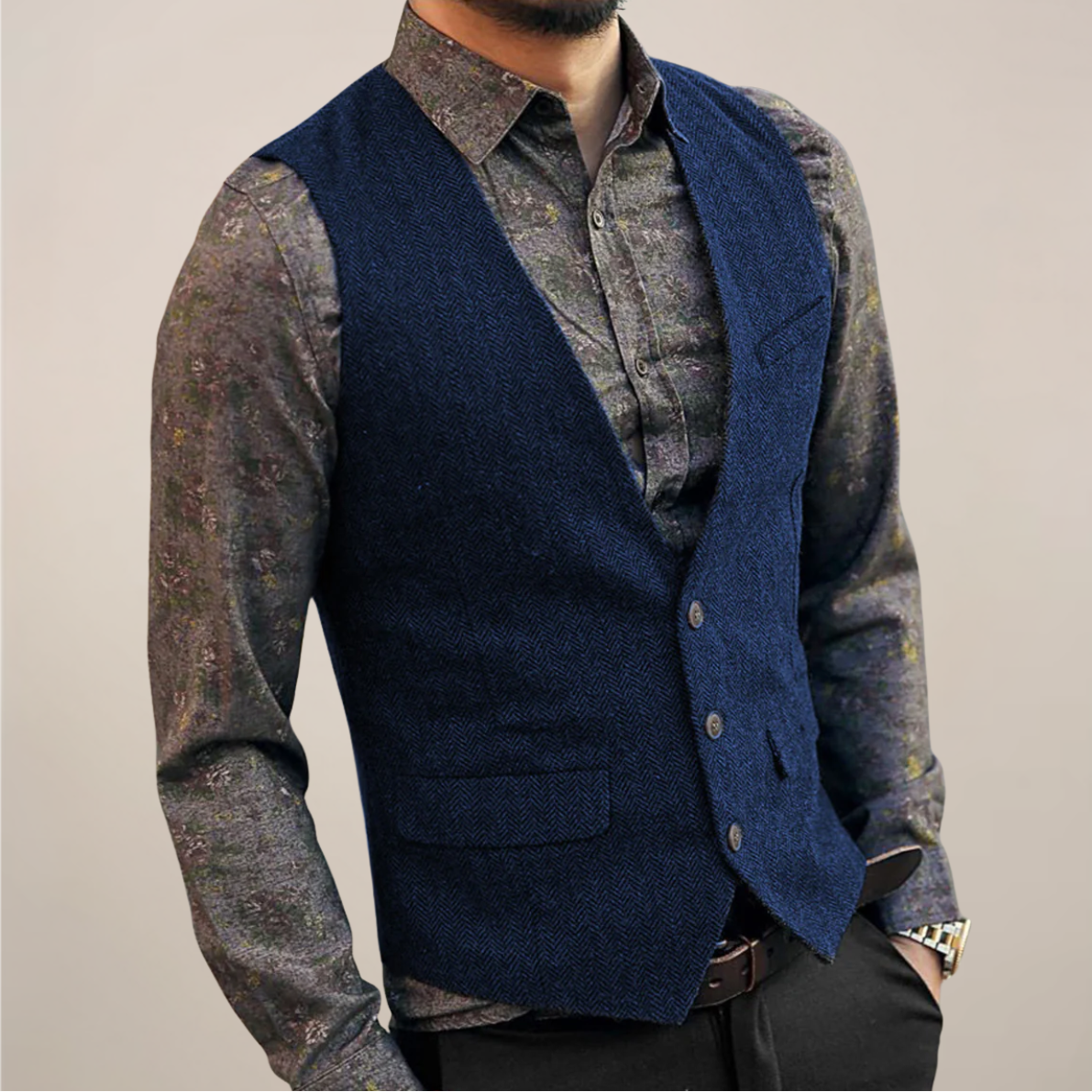 Męska Wzorzysta Kamizelka w Jodełkę | Elegancka Vintage Kamizelka na Jesień FOUT FOUT