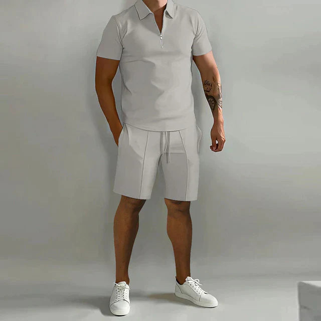 Męski Elegancki Zestaw Polo i Szorty | Stylowy Casual Letni Strój