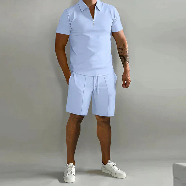 Męski Elegancki Zestaw Polo i Szorty | Stylowy Casual Letni Strój