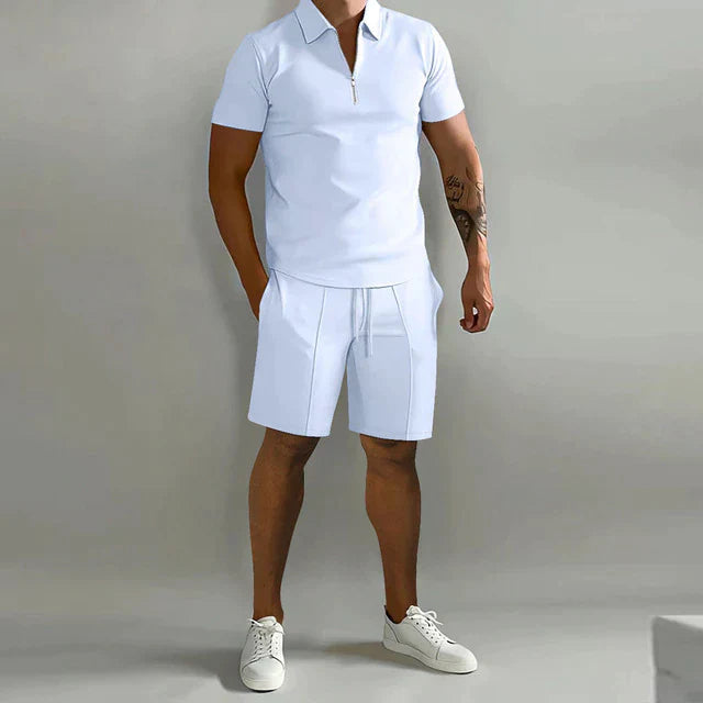 Męski Elegancki Zestaw Polo i Szorty | Stylowy Casual Letni Strój