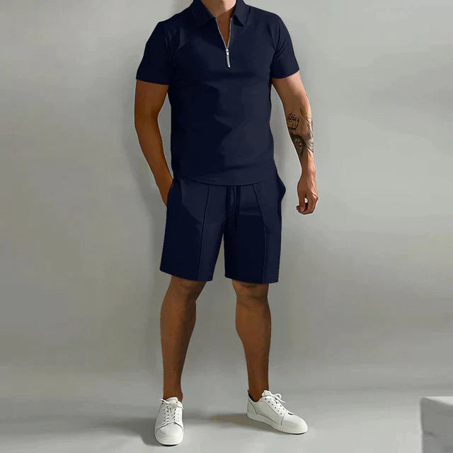Męski Elegancki Zestaw Polo i Szorty | Stylowy Casual Letni Strój