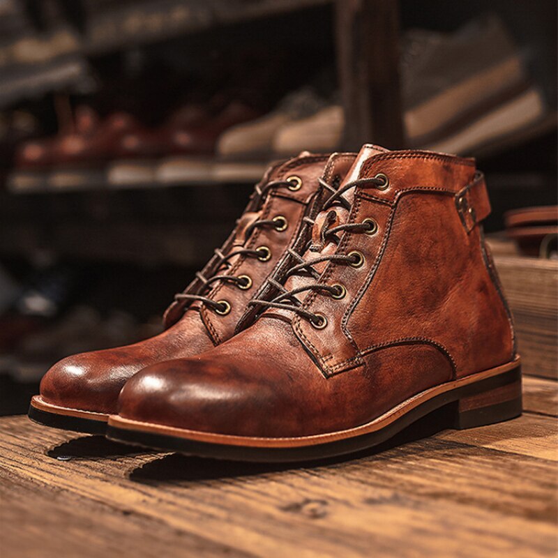 Męskie Skórzane Botki | Klasyczne Sznurowane Buty | Eleganckie i Wygodne