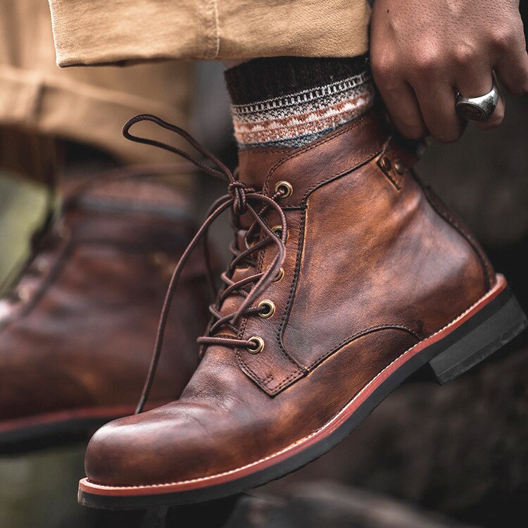 Męskie Skórzane Botki | Klasyczne Sznurowane Buty | Eleganckie i Wygodne