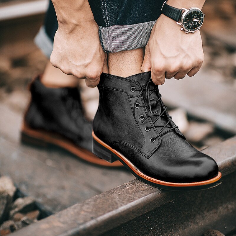 Męskie Skórzane Botki | Klasyczne Sznurowane Buty | Eleganckie i Wygodne