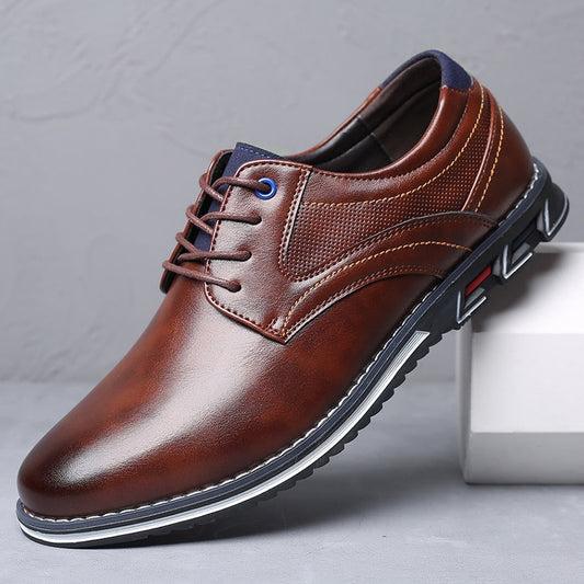 Męskie Skórzane Buty Biznesowe | Eleganckie Sznurowane Obuwie Codzienne z Wygodną Wkładką