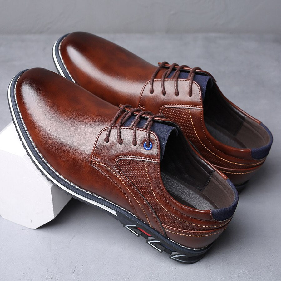 Męskie Skórzane Buty Biznesowe | Eleganckie Sznurowane Obuwie Codzienne z Wygodną Wkładką