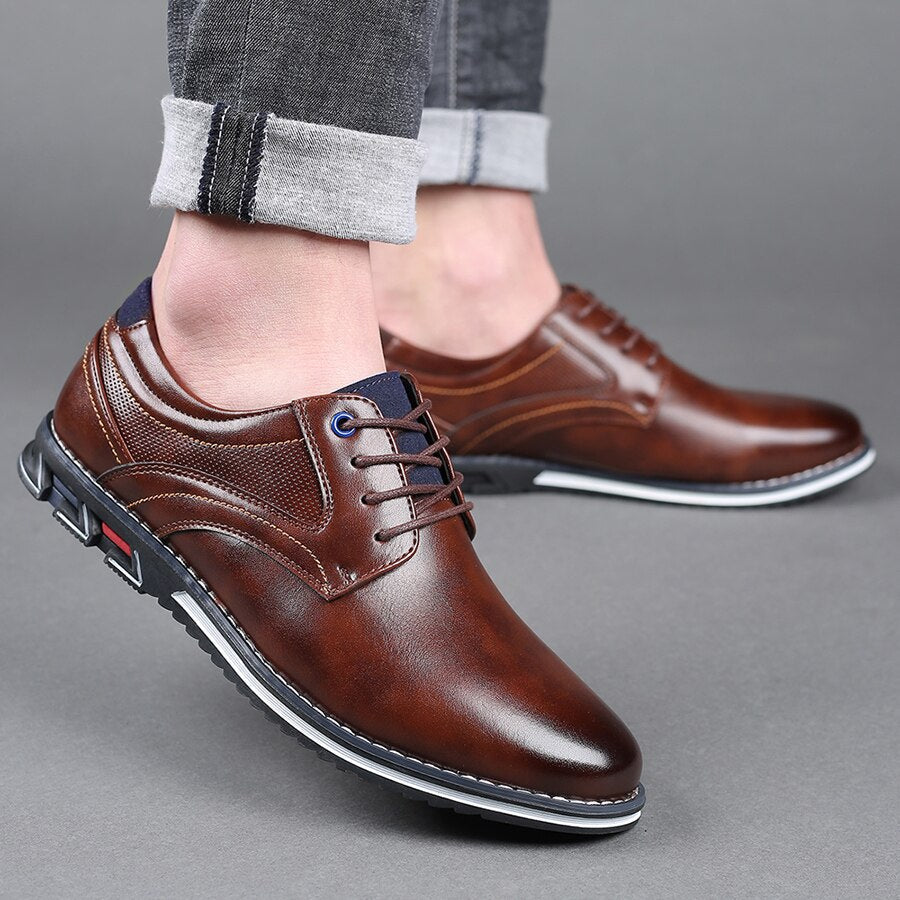 Męskie Skórzane Buty Biznesowe | Eleganckie Sznurowane Obuwie Codzienne z Wygodną Wkładką