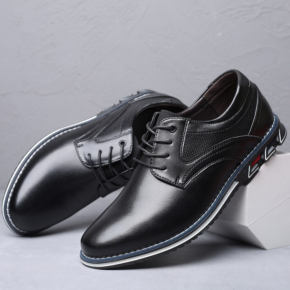 Męskie Skórzane Buty Biznesowe | Eleganckie Sznurowane Obuwie Codzienne z Wygodną Wkładką