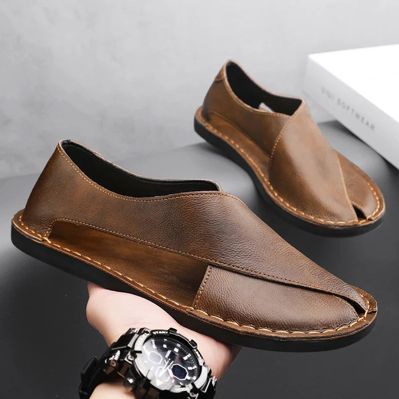 Męskie Skórzane Sandały Crossover | Eleganckie Letnie Obuwie z Krzyżowymi Paskami