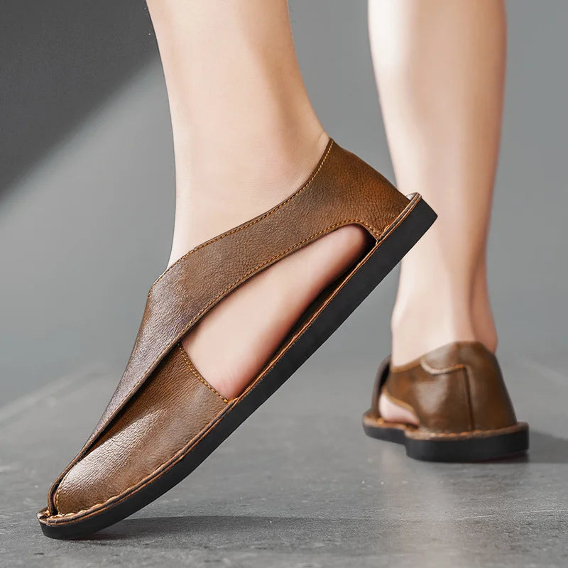 Męskie Skórzane Sandały Crossover | Eleganckie Letnie Obuwie z Krzyżowymi Paskami