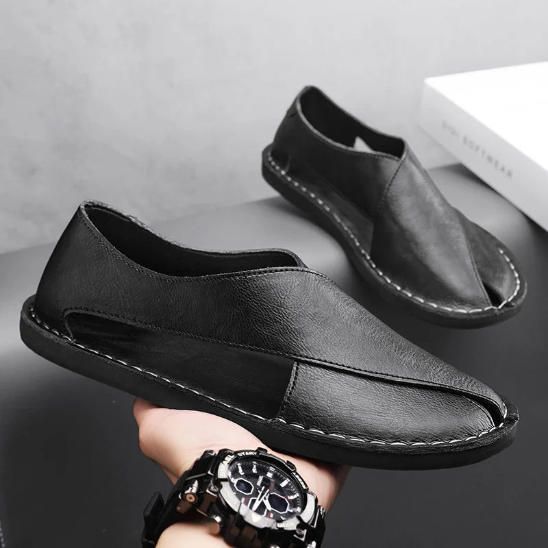 Męskie Skórzane Sandały Crossover | Eleganckie Letnie Obuwie z Krzyżowymi Paskami