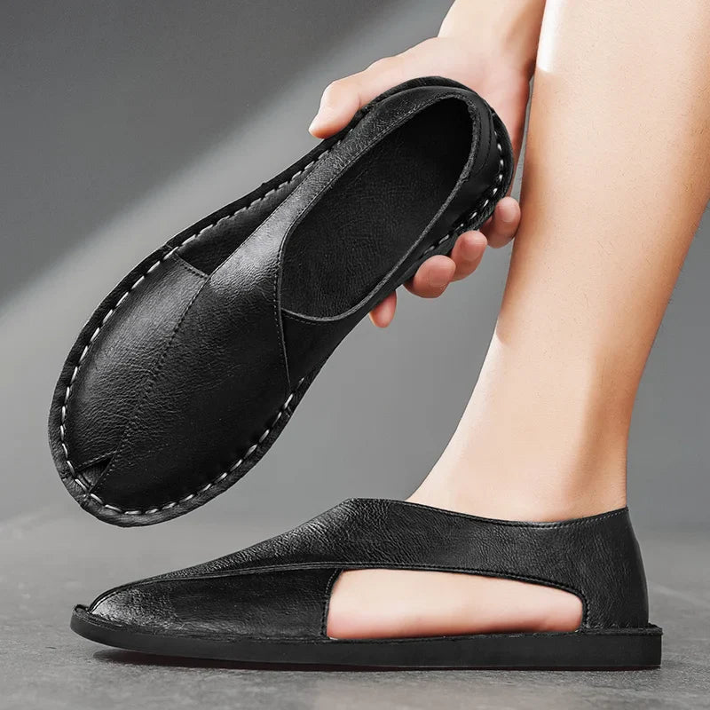 Męskie Skórzane Sandały Crossover | Eleganckie Letnie Obuwie z Krzyżowymi Paskami
