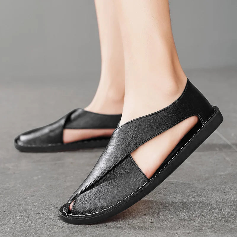Męskie Skórzane Sandały Crossover | Eleganckie Letnie Obuwie z Krzyżowymi Paskami