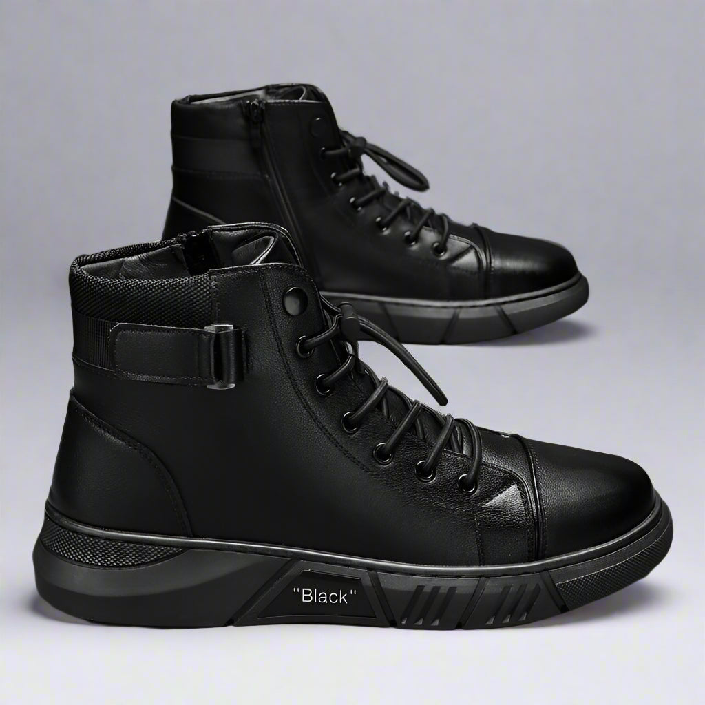 Męskie Skórzane Wysokie Sneakersy | Stylowe Casual Trampki z Boczny Zamek