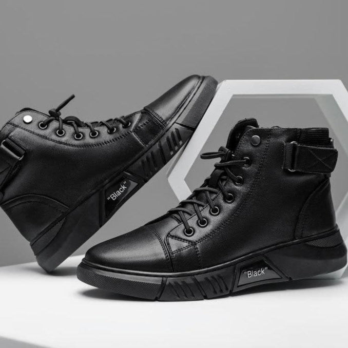Męskie Skórzane Wysokie Sneakersy | Stylowe Casual Trampki z Boczny Zamek