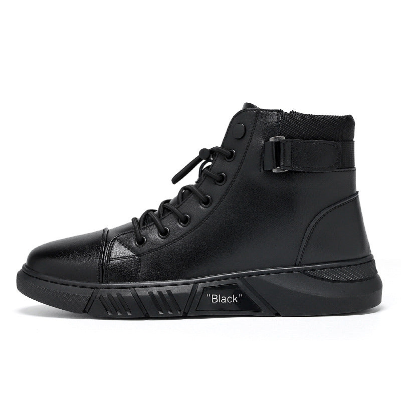Męskie Skórzane Wysokie Sneakersy | Stylowe Casual Trampki z Boczny Zamek