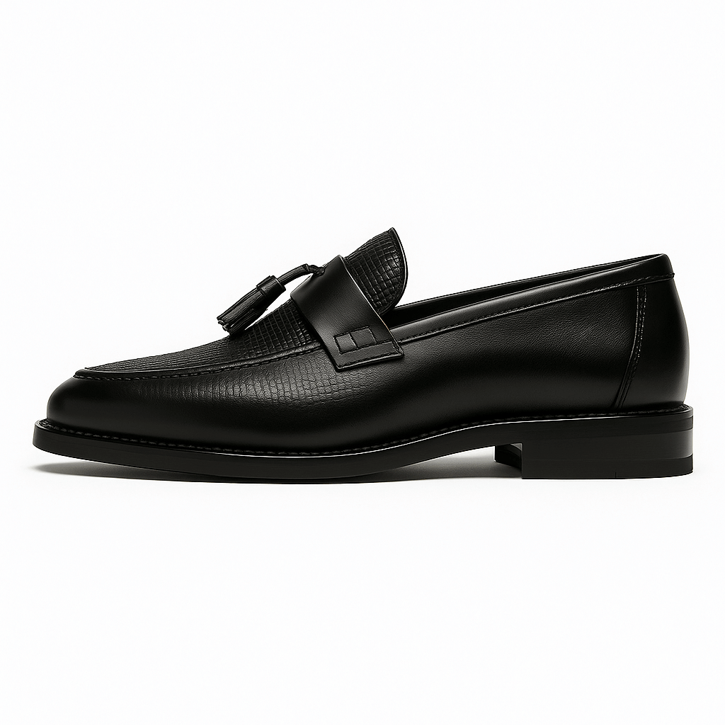 Męskie Tkane Mokasyny z Frędzlami | Eleganckie Czarne Buty Mokasyny