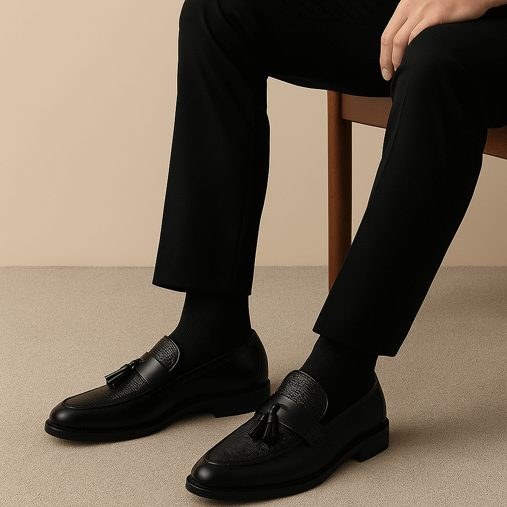 Męskie Tkane Mokasyny z Frędzlami | Eleganckie Czarne Buty Mokasyny