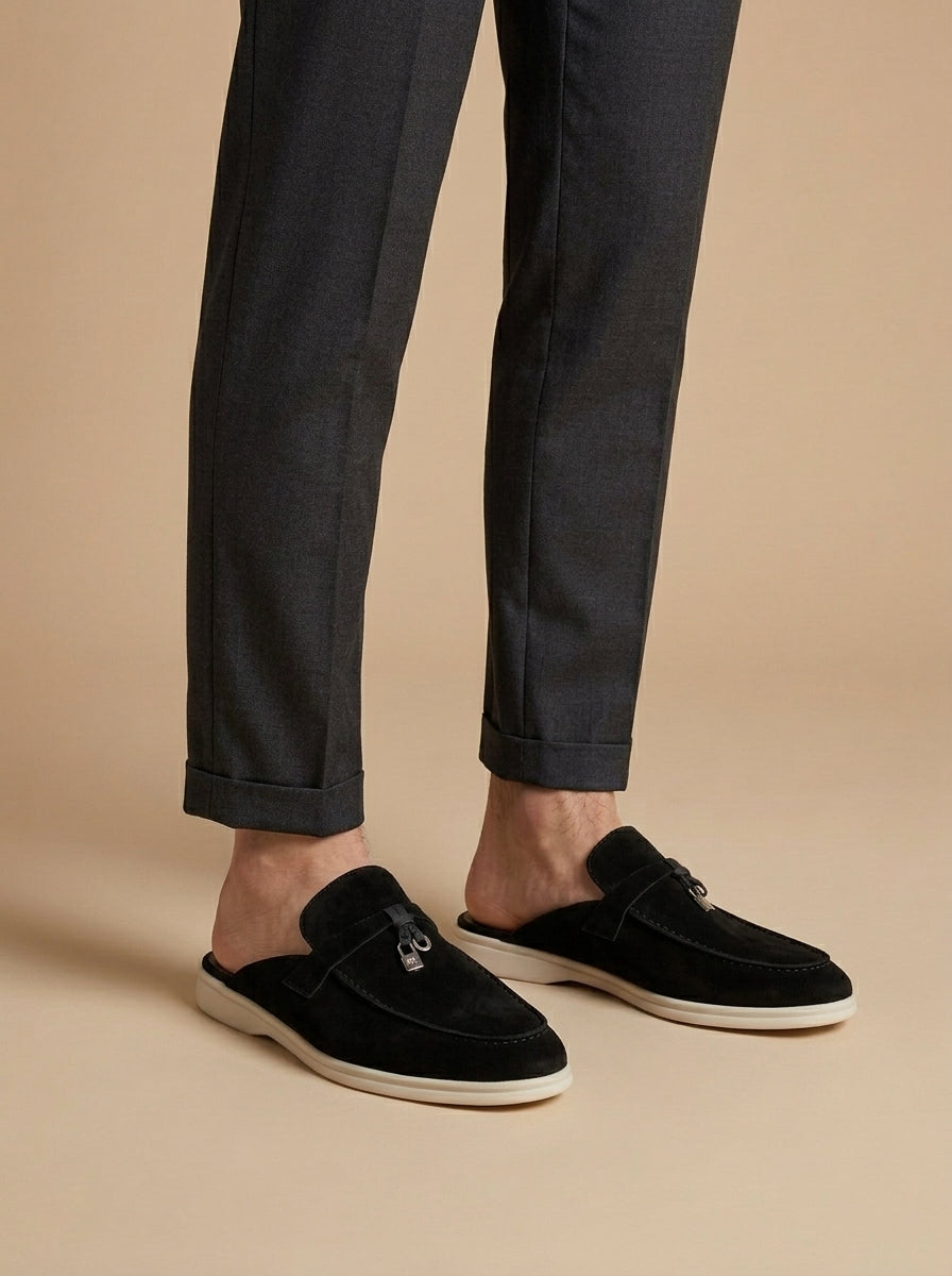 Męskie Zamszowe Mokasyny | Eleganckie Czarne Wsuwane Buty na Wiosnę/Lato