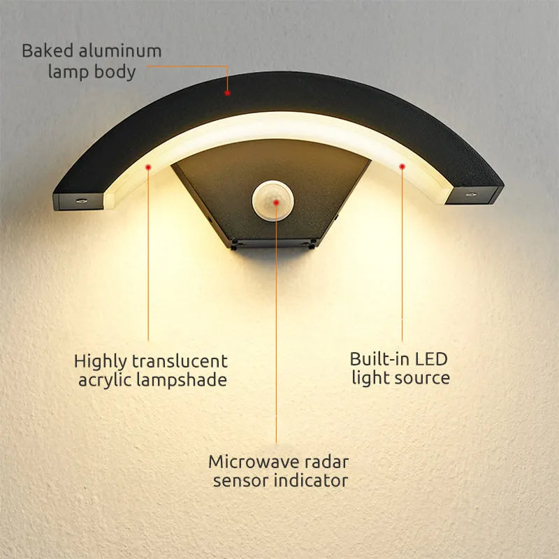 NordicArc | Elegant Black Outdoor LED Wall Sconce with Motion Sensor
