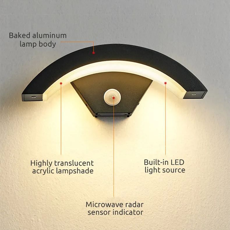 NordicArc | Elegant Black Outdoor LED Wall Sconce with Motion Sensor