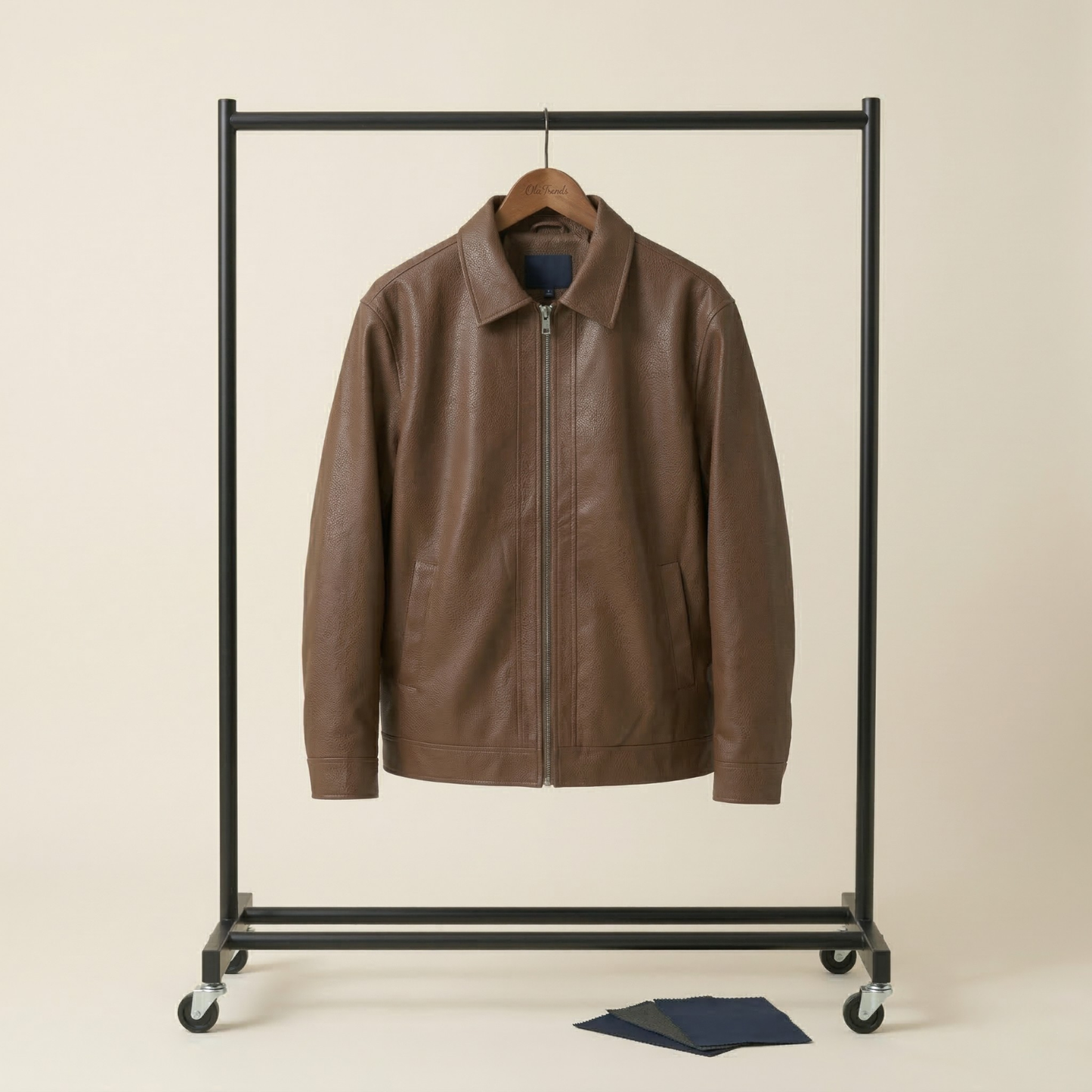 Ola Premium Kurtka Męska z Wegańskiej Skóry Oversize Loose Fit Brązowa
