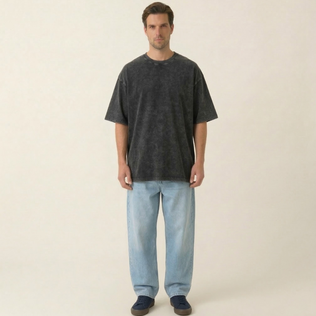 Ola Premium Czarny T-shirt Oversize Washed Męski