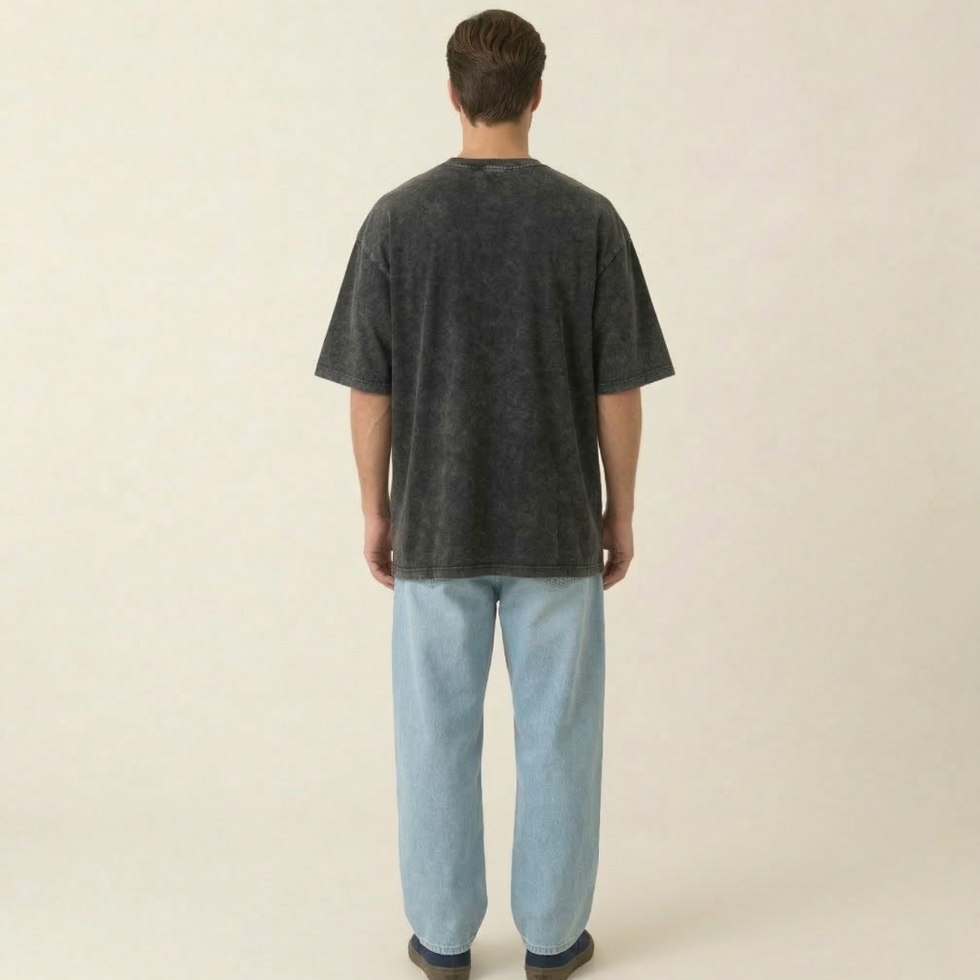 Ola Premium Czarny T-shirt Oversize Washed Męski