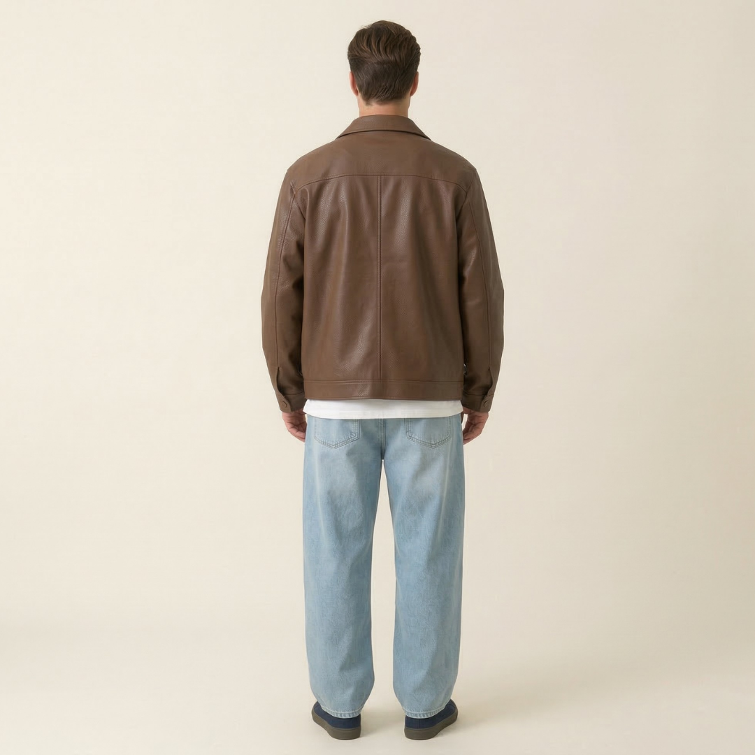 Ola Premium Kurtka Męska z Wegańskiej Skóry Oversize Loose Fit Brązowa