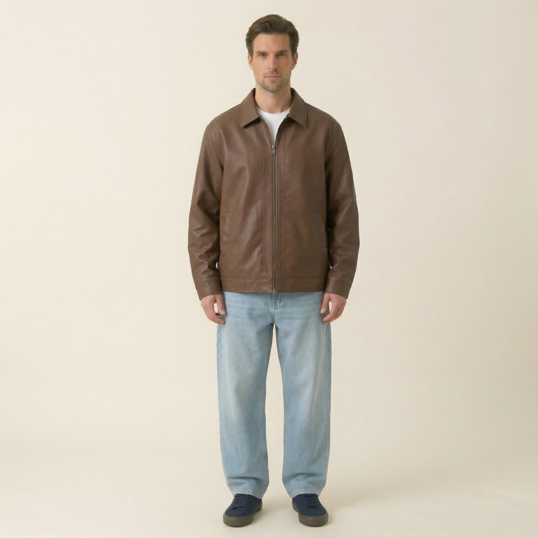 Ola Premium Kurtka Męska z Wegańskiej Skóry Oversize Loose Fit Brązowa