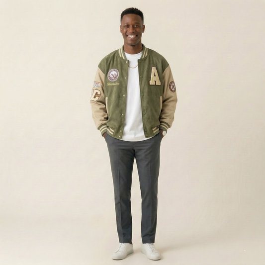 Ola Premium Kurtka Baseballowa Męska Varsity Oversize Loose Fit Czarna / Zielony