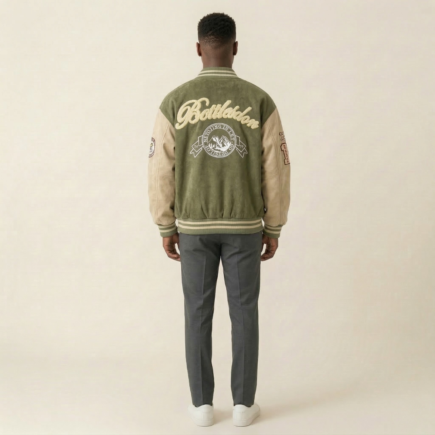 Ola Premium Kurtka Baseballowa Męska Varsity Oversize Loose Fit Czarna / Zielony