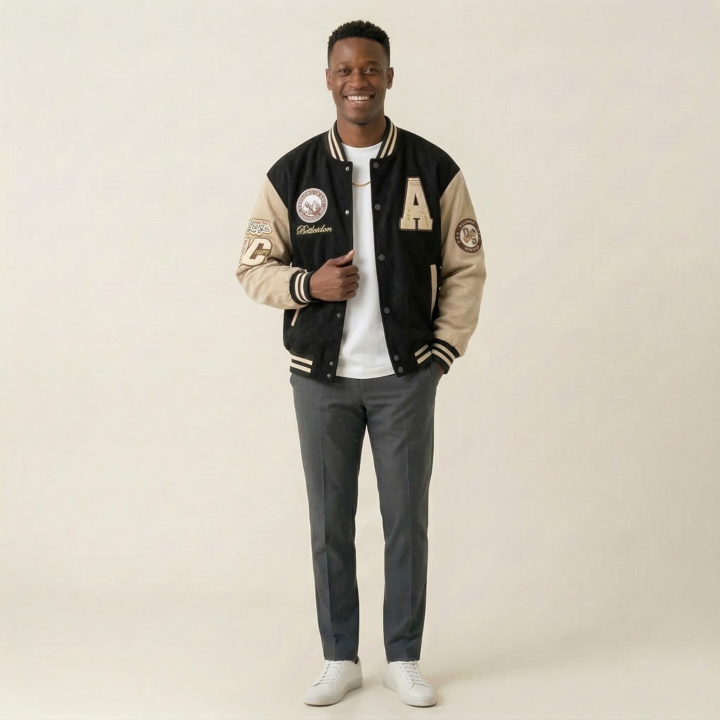 Ola Premium Kurtka Baseballowa Męska Varsity Oversize Loose Fit Czarna / Zielony